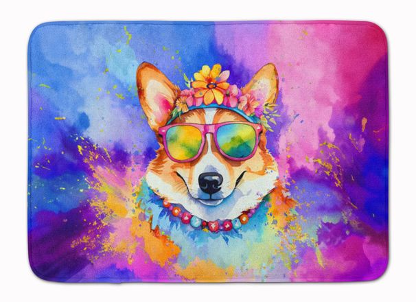 Corgi Hippie Dawg Memory Foam Kitchen Mat Machine Washable Anti-Fatigue Mat Cushion Comfort Bath Mat Or Kitchen Rug_maomaolike.com