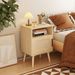 22.83" H Rattan Nightstand, Side Table With Door Open Shelf,Accent Bedside End Table With Solid Wood Legs For Bedroom, Dorm And Small Spaces_maomaolike.com