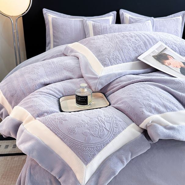 Class A High Weight Full Matte Carved Double Corner Milk Velvet Four-Piece Set_maomaolike.com