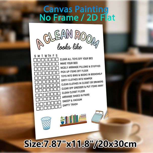 Clean Room Checklist Painting Poster, Pastel-toned Cartoon-style Chore Checklist Poster, Assists With Organizing Daily Room Cleaning Tasks For_maomaolike.com