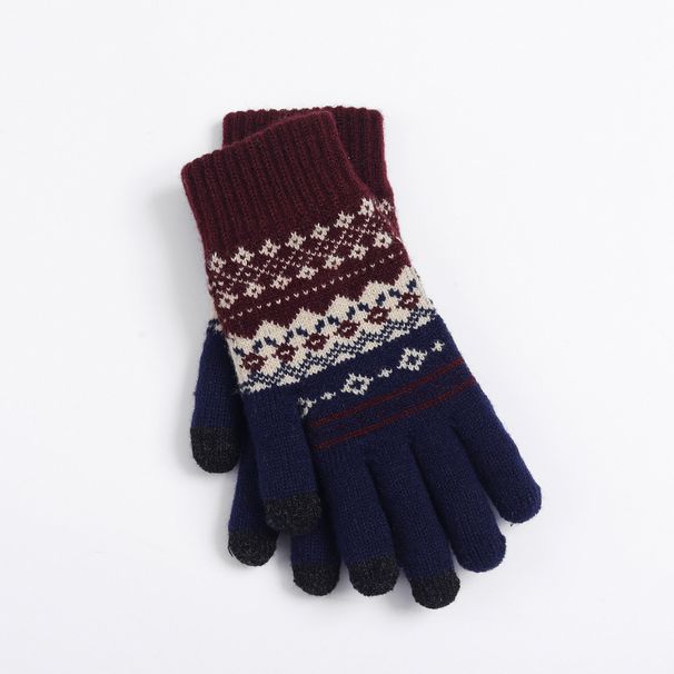 Autumn And Winter Adult Warm Gloves Women's Jacquard Knitted Touchscreen Yarn And Velvet Anti Cold Finger Gloves_maomaolike.com