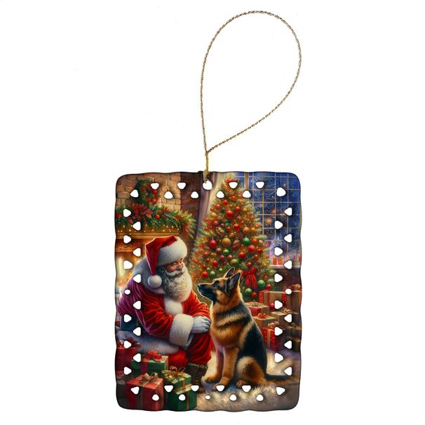 German Shepherd And Santa Claus Porcelain Ornament Christmas Tree Hanging Decorations For Home Christmas Holiday, Rectangle, Gift, Multicolor_maomaolike.com