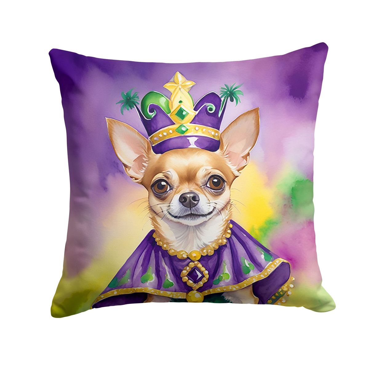 Chihuahua King Of Mardi Gras Throw Pillow Machine Washable, Indoor Outdoor Decorative Pillow For Couch, Bed Or Patio, 14Hx14W_maomaolike.com