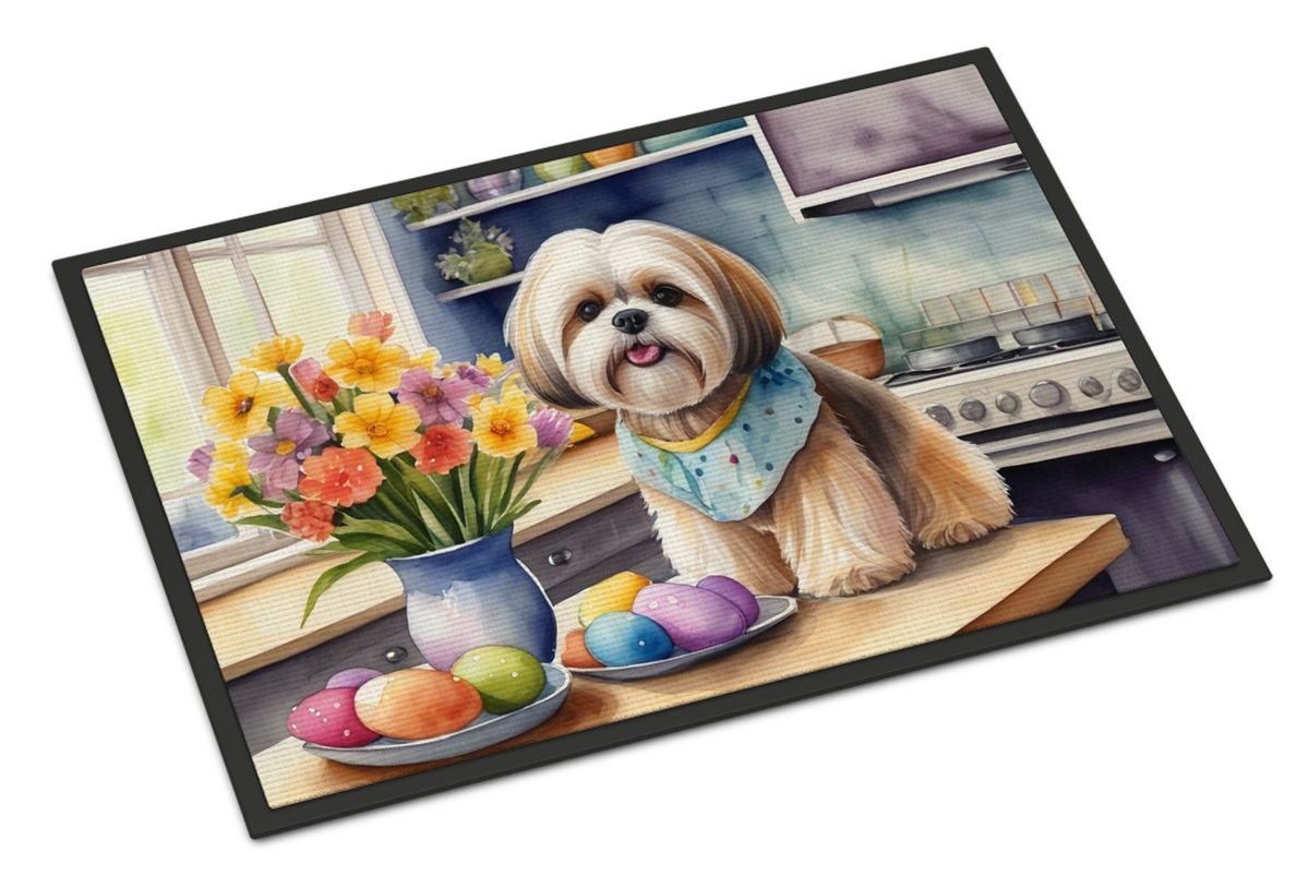 Decorating Easter Lhasa Apso Doormat Front Door Mat Indoor Outdoor Rugs For Entryway, Non Slip Washable Low Pile, 24H X 36W_maomaolike.com
