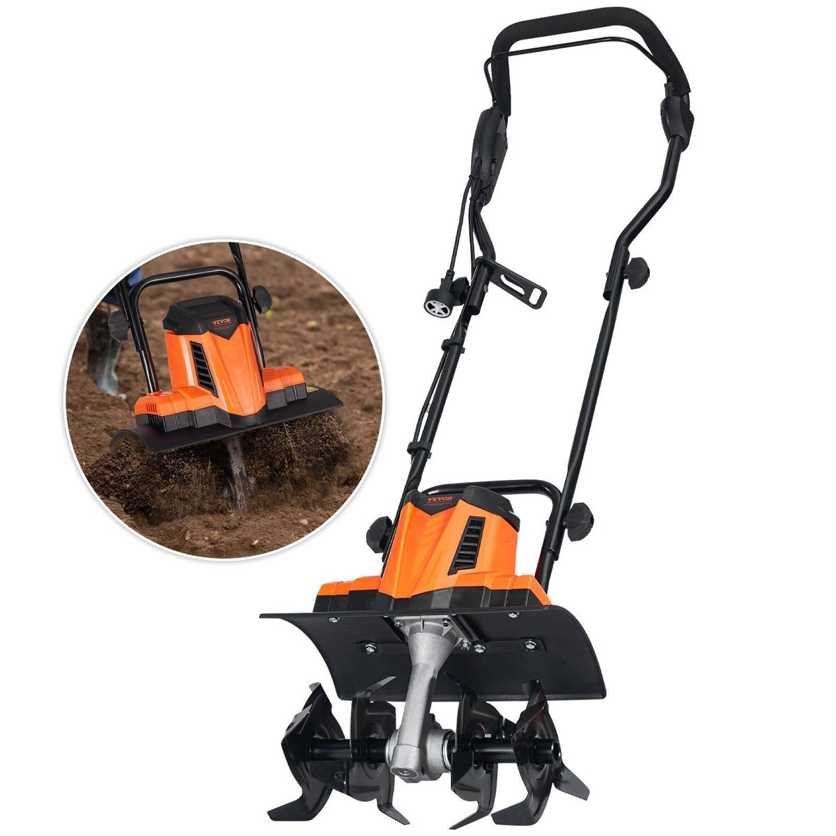 VEVOR 10 Amp Electric Tiller, 14" Tilling Width 3.94" Tilling Depth Corded Electric Tiller/Cultivator, Steel Mn Tines, Rototiller For Garden Lawn Soil Digging_maomaolike.com