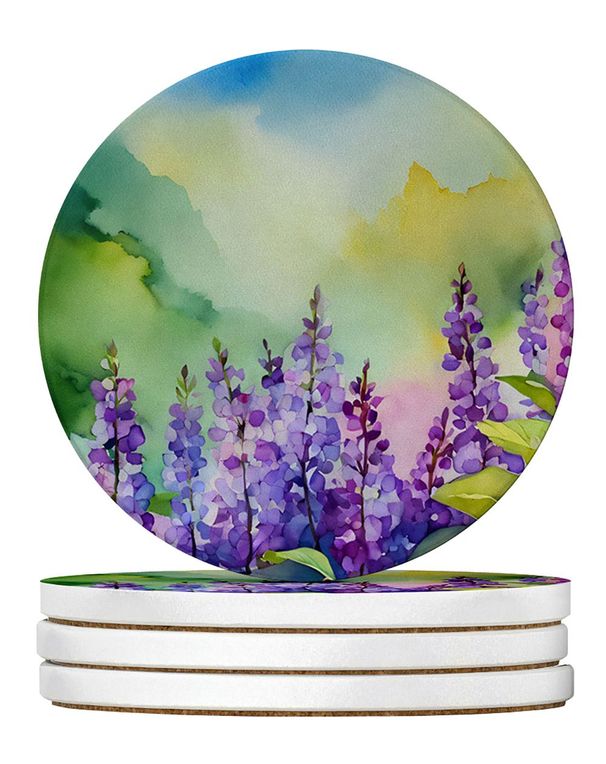 Idaho Syringa In Watercolor Large Sandstone Coasters Pack Of 4 Absorbent Round Coasters Decor Gifts For Men Or Women, 4 In, Multicolor_maomaolike.com