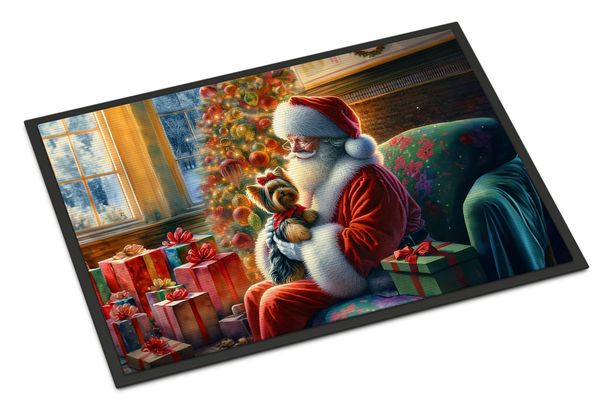 Yorkshire Terrier Yorkie And Santa Claus Doormat Front Door Mat Indoor Outdoor Rugs For Entryway, Non Slip Washable Low Pile, 24H X 36W_maomaolike.com