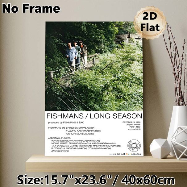 Fishmans Long Season Themed Painting Poster, Vintage Retro Outdoor Woodland Path & Band Members Poster, Nostalgic Music Album Art Ideal For Home_maomaolike.com