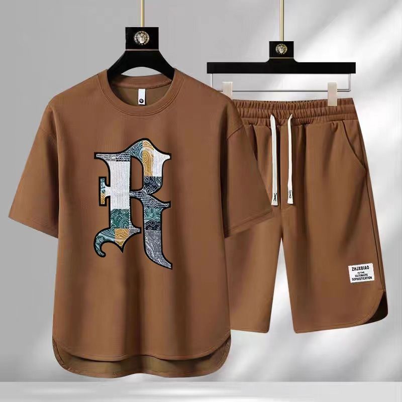 Men's Clothing Summer fashion brand new casual short sleeved sports five point pants two piece suit men's large size loose T shirt top_maomaolike.com