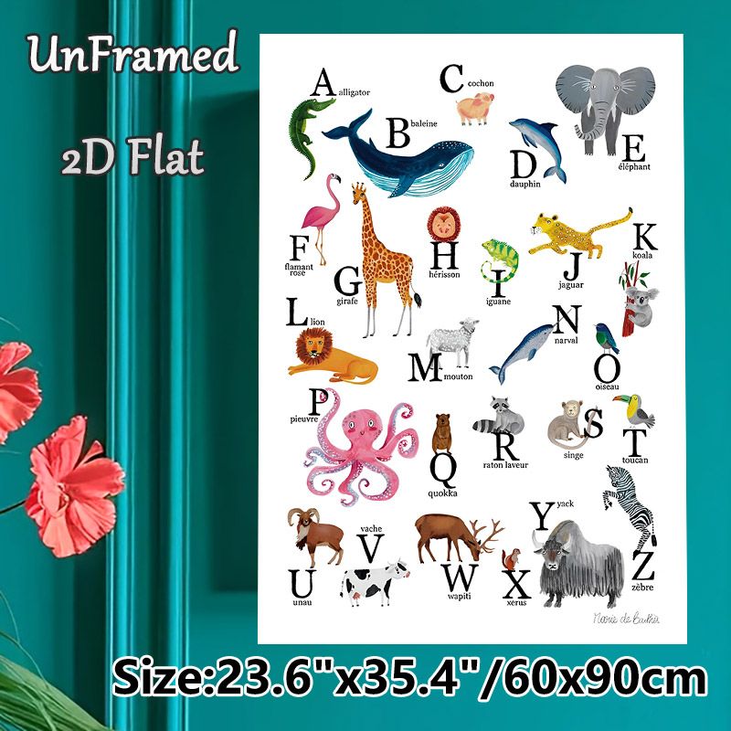 French Animal Alphabet Painting Poster, Vibrant Watercolor Illustrated Animal Alphabet Poster, Educational Design For Learning Letters And Animal_maomaolike.com