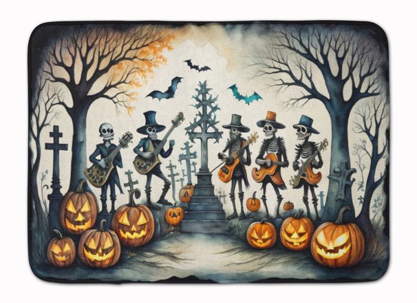 Mariachi Skeleton Band Spooky Halloween Memory Foam Kitchen Mat Machine Washable Anti-Fatigue Mat Cushion Comfort Bath Mat Or Kitchen Rug_maomaolike.com