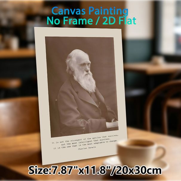 Charles Darwin Portrait With Inspirational Quote Painting Poster, Vintage Sepia-toned Classic Portrait Poster, Motivational Quote Design For_maomaolike.com