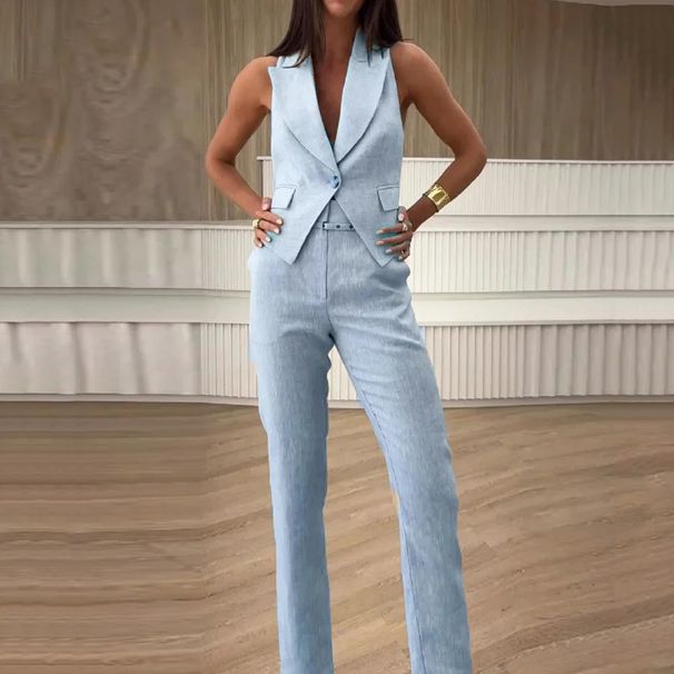 Women's new fashionable temperament simple vest suit long suit pants_maomaolike.com
