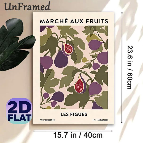 Fig Themed Painting Poster, Soft-hued French Market Style Fig & Leaf Pattern Poster, Elegant Botanical Wall Decor Ideal For Kitchen, Dining Room_maomaolike.com