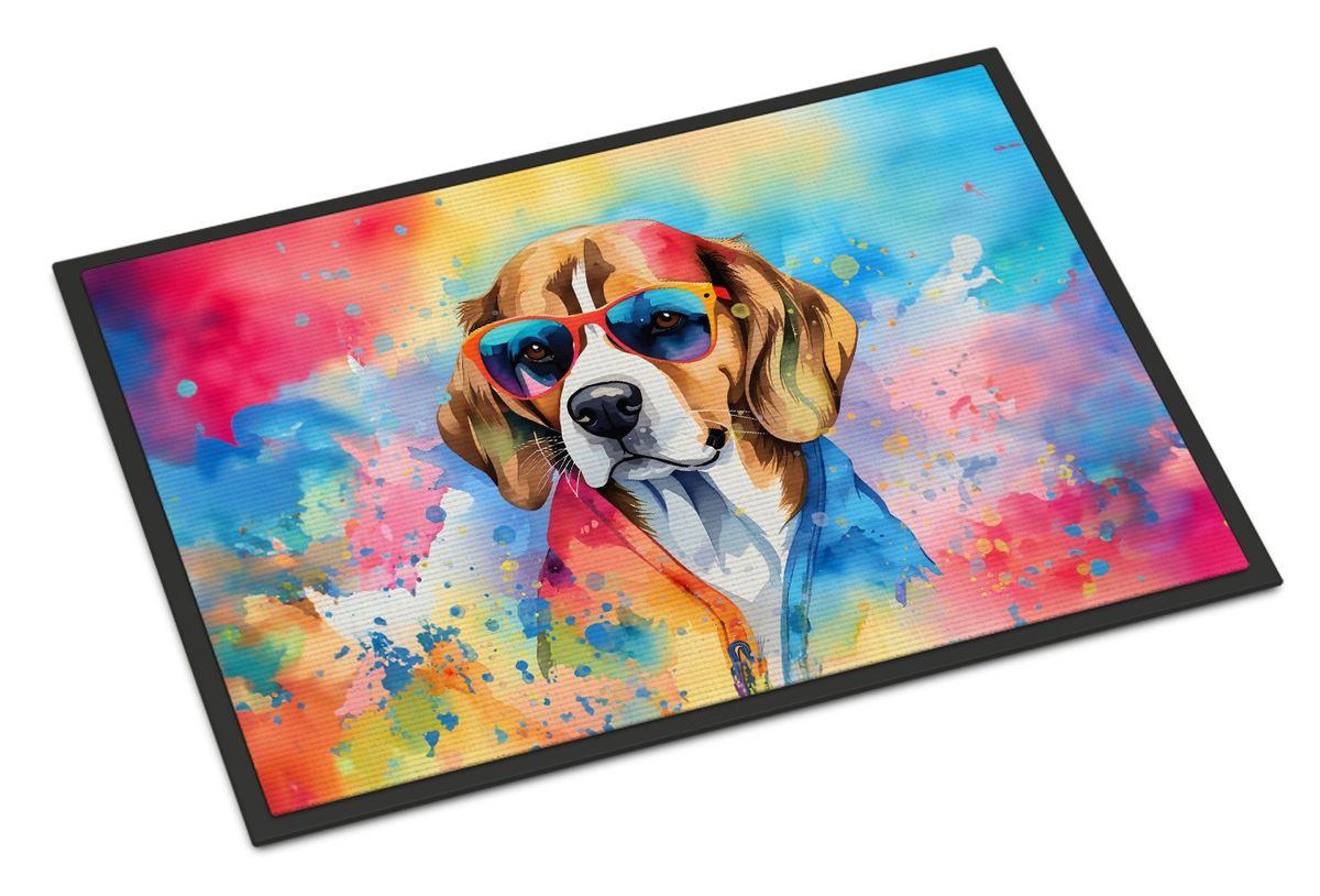 Beagle Hippie Dawg Doormat Front Door Mat Indoor Outdoor Rugs For Entryway, Non Slip Washable Low Pile, 24H X 36W_maomaolike.com