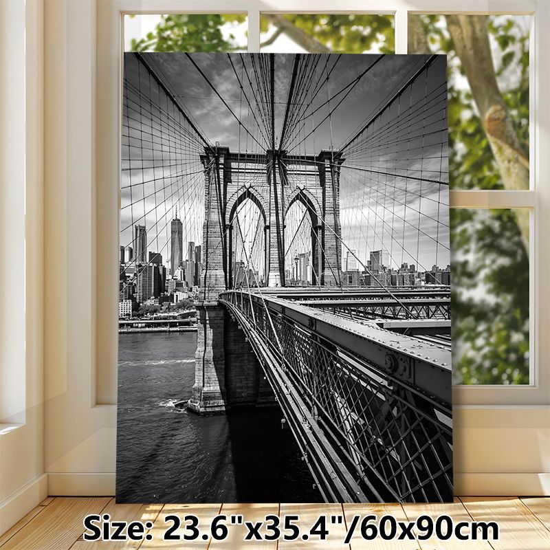 Brooklyn Bridge Themed Painting Poster, Monochrome Urban Bridge & Skyline Scene Poster, Timeless Cityscape Design Ideal For Living Room, Office Wall_maomaolike.com