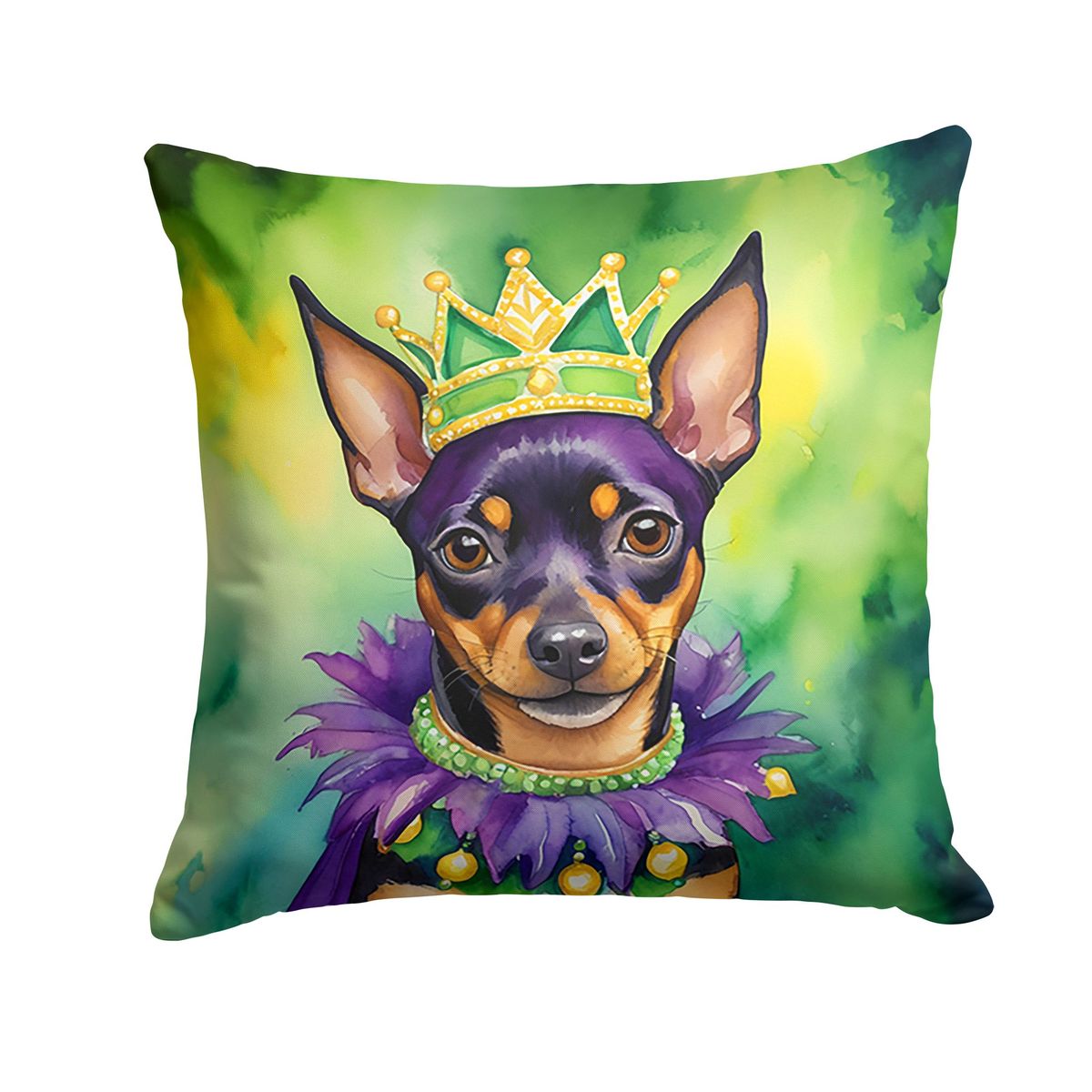 Miniature Pinscher King Of Mardi Gras Throw Pillow Machine Washable, Indoor Outdoor Decorative Pillow For Couch, Bed Or Patio, 18Hx18W_maomaolike.com