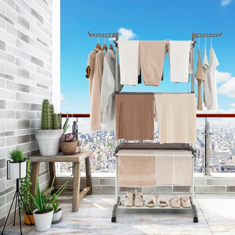 1 Pc 4-tier Clothes Drying Rack With Rotatable Side Wings And Collapsible Shelves_maomaolike.com