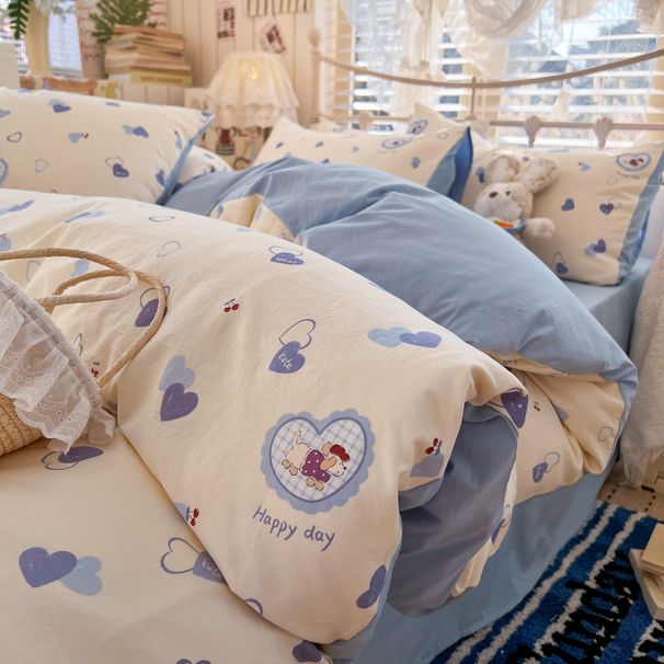 2026A Class Traditional Washed Top-sale Cotton Cloud Feel Yarn Four-Piece Pastoral Style Bed Sheet Three-Piece Set Single Duvet C_maomaolike.com