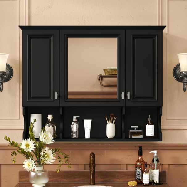 35'' X 28'' Wall Mounted Bathroom Medicine Cabinet, Modern Bathroom Wall Cabinet With Mirror, Mirror Cabinet With Open Shelves_maomaolike.com