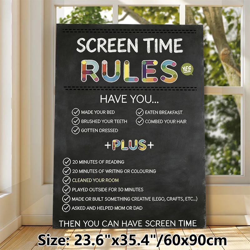 Screen Time Rules Painting Poster, Chalkboard-style Colorful Checklist Poster, Helps Establish Clear Daily Screen-time Guidelines, Suitable For Home_maomaolike.com