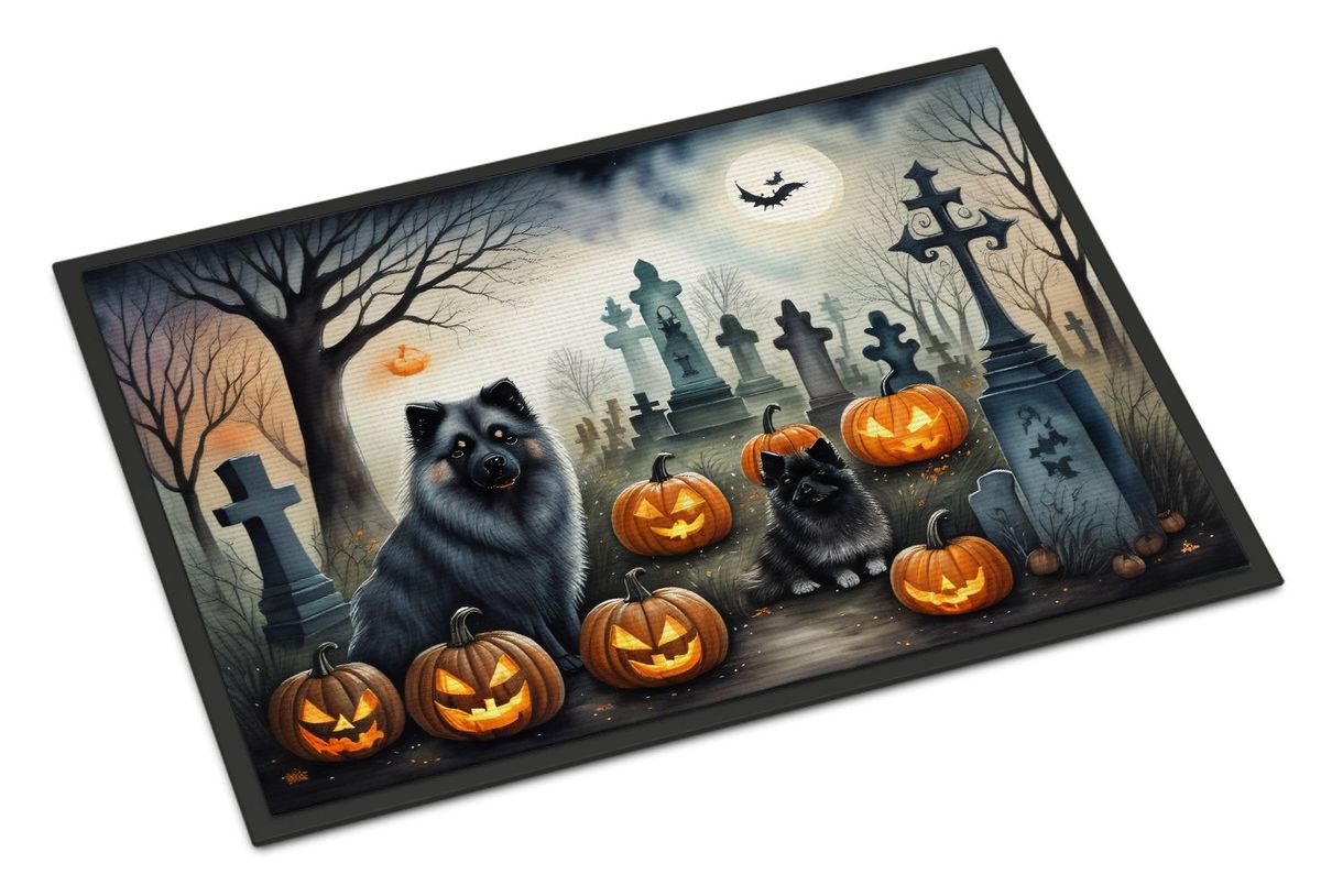 Keeshond Spooky Halloween Doormat Front Door Mat Indoor Outdoor Rugs For Entryway, Non Slip Washable Low Pile, 24H X 36W_maomaolike.com