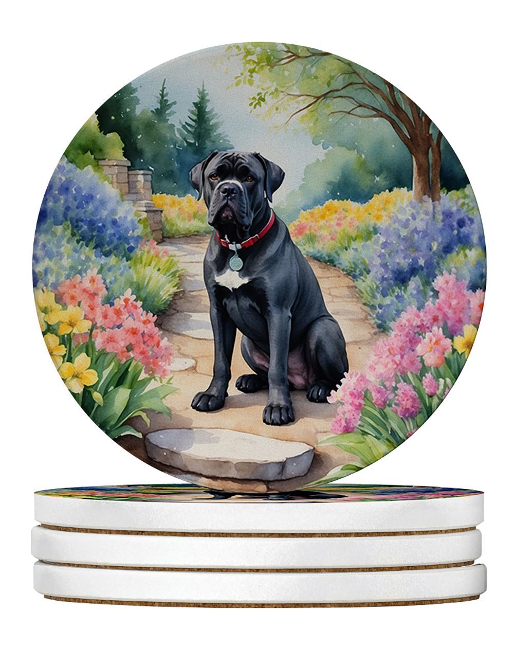 Cane Corso Spring Path Large Sandstone Coasters Pack Of 4 Absorbent Round Coasters Decor Gifts For Men Or Women, 4 In, Multicolor_maomaolike.com