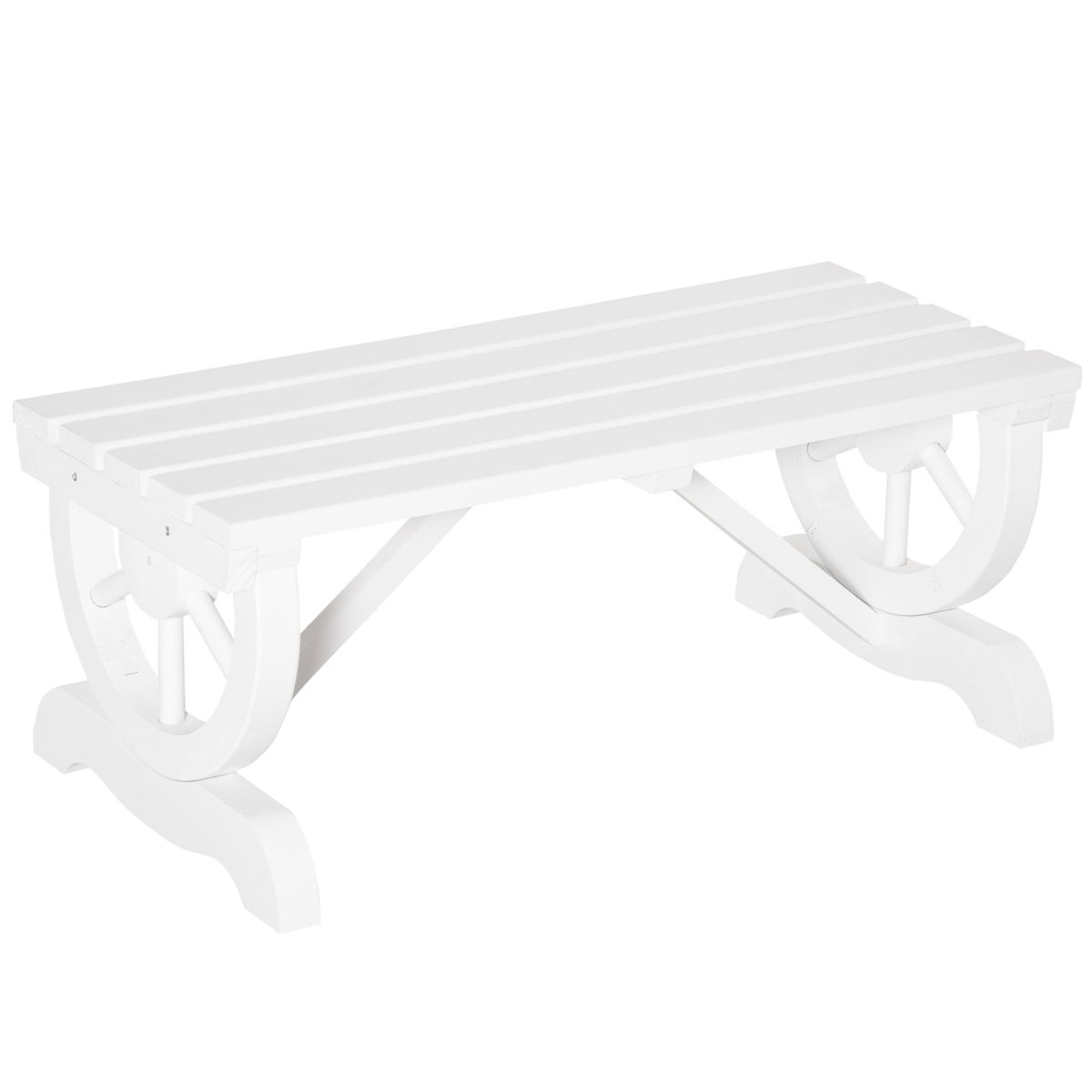 2-Person Wooden Garden Bench, Outdoor Wagon Wheel Porch Bench For Backyard Garden, Support 550 LBS, Rustic Country Style Patio Furniture, White_maomaolike.com