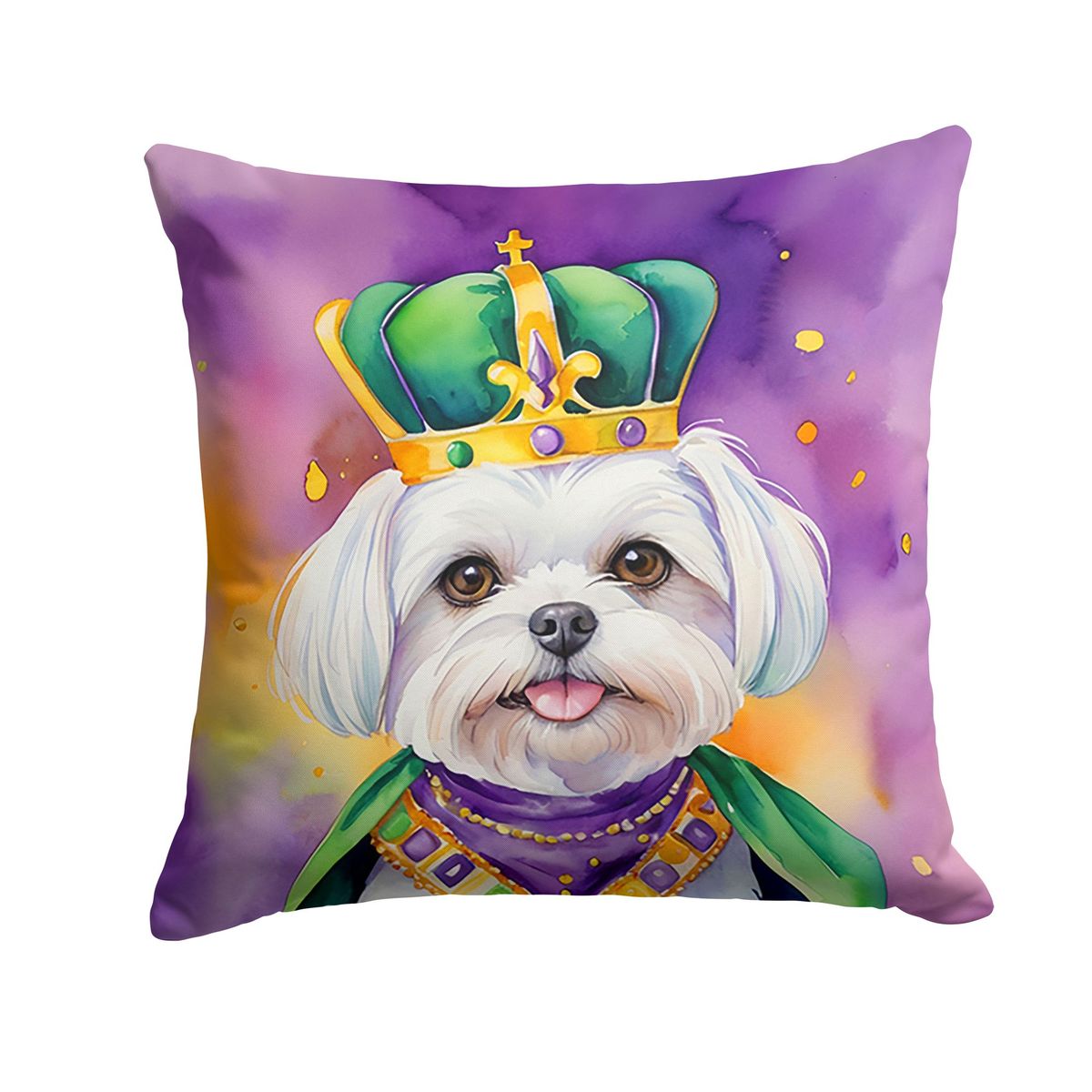 Maltese King Of Mardi Gras Throw Pillow Machine Washable, Indoor Outdoor Decorative Pillow For Couch, Bed Or Patio, 18Hx18W_maomaolike.com