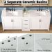 CREASION 84" White Double-Sink Bathroom Vanity: 2 Ceramic Sinks, Quartz Top, Adjustable Shelves, 3 Drawers, Silver Handles, Soft Close Hinges_maomaolike.com