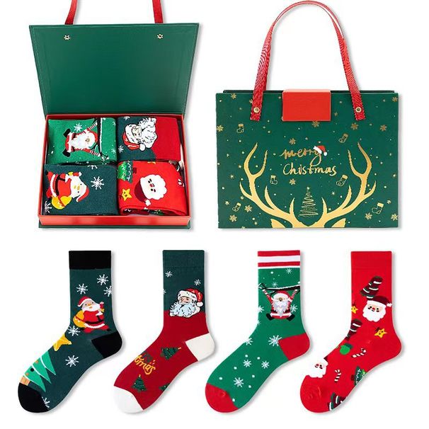 Unisex 4 pairs of Christmas stocking gift box set Santa Snowman cartoon cotton socks Christmas socks Christmas_maomaolike.com