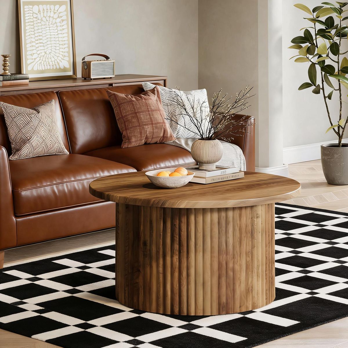 Coffee Table, Farmhouse Circle Center Table Sofa Side Table_maomaolike.com