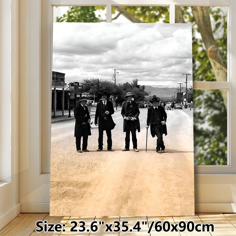 Wild West Cowboy Painting Poster, Vintage Sepia-toned Western Town Street Scene Poster, Nostalgic Old-west Style Wall Decor Suitable For Living Room_maomaolike.com