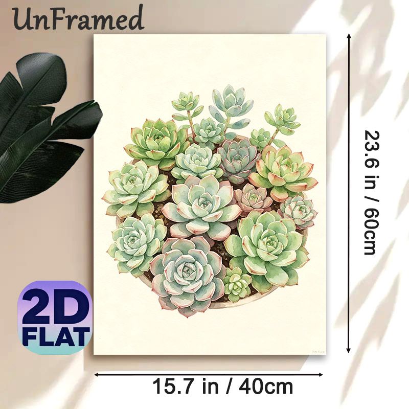 Succulent Themed Painting Poster, Delicate Watercolor Style Mixed Succulent Cluster Poster, Brings Fresh Natural Vibe, Ideal For Home, Office And_maomaolike.com