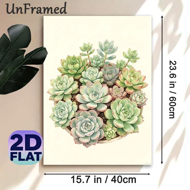 Succulent Themed Painting Poster, Delicate Watercolor Style Mixed Succulent Cluster Poster, Brings Fresh Natural Vibe, Ideal For Home, Office And_maomaolike.com