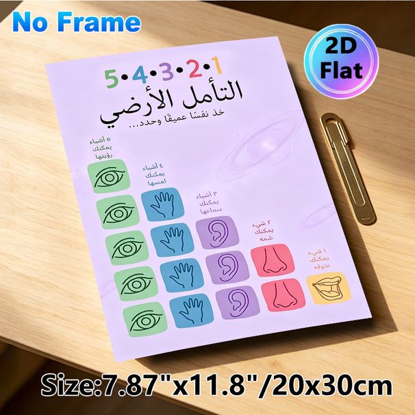 5-4-3-2-1 Grounding Technique Mindfulness Painting Poster, Soft-toned Minimalist Arabic Graphic Poster, Aids Emotional Regulation, Ideal For Home And_maomaolike.com