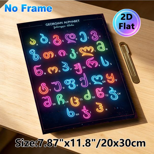 Georgian Alphabet Painting Poster, Vibrant Neon-hued Complete Georgian Alphabet Poster, Practical For Language Learning, Ideal For Study Rooms And_maomaolike.com