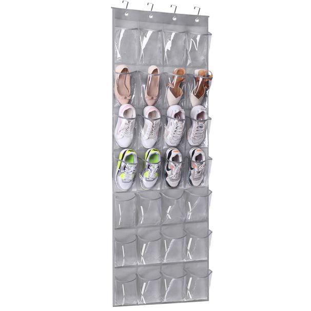 28 Lattice Non-woven Door Behind White Transparent Cap Shoes Boots Wardrobe Multi-layer Storage Hanging Bag_maomaolike.com