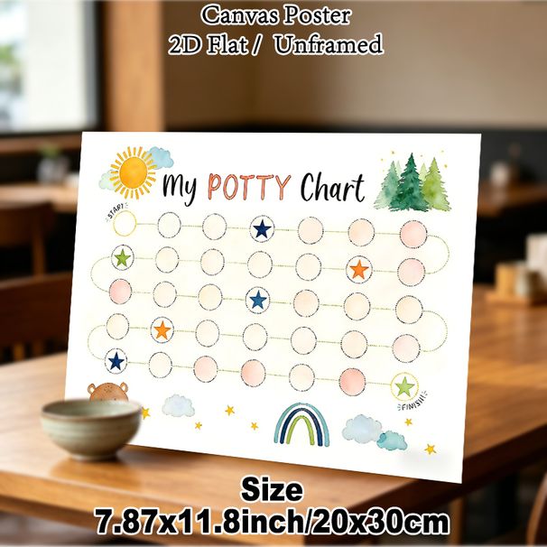 Potty Chart Painting Poster, Watercolor Cute Woodland Scene Poster, Functional Design To Track Potty Training Progress, Suitable For Bathroom_maomaolike.com