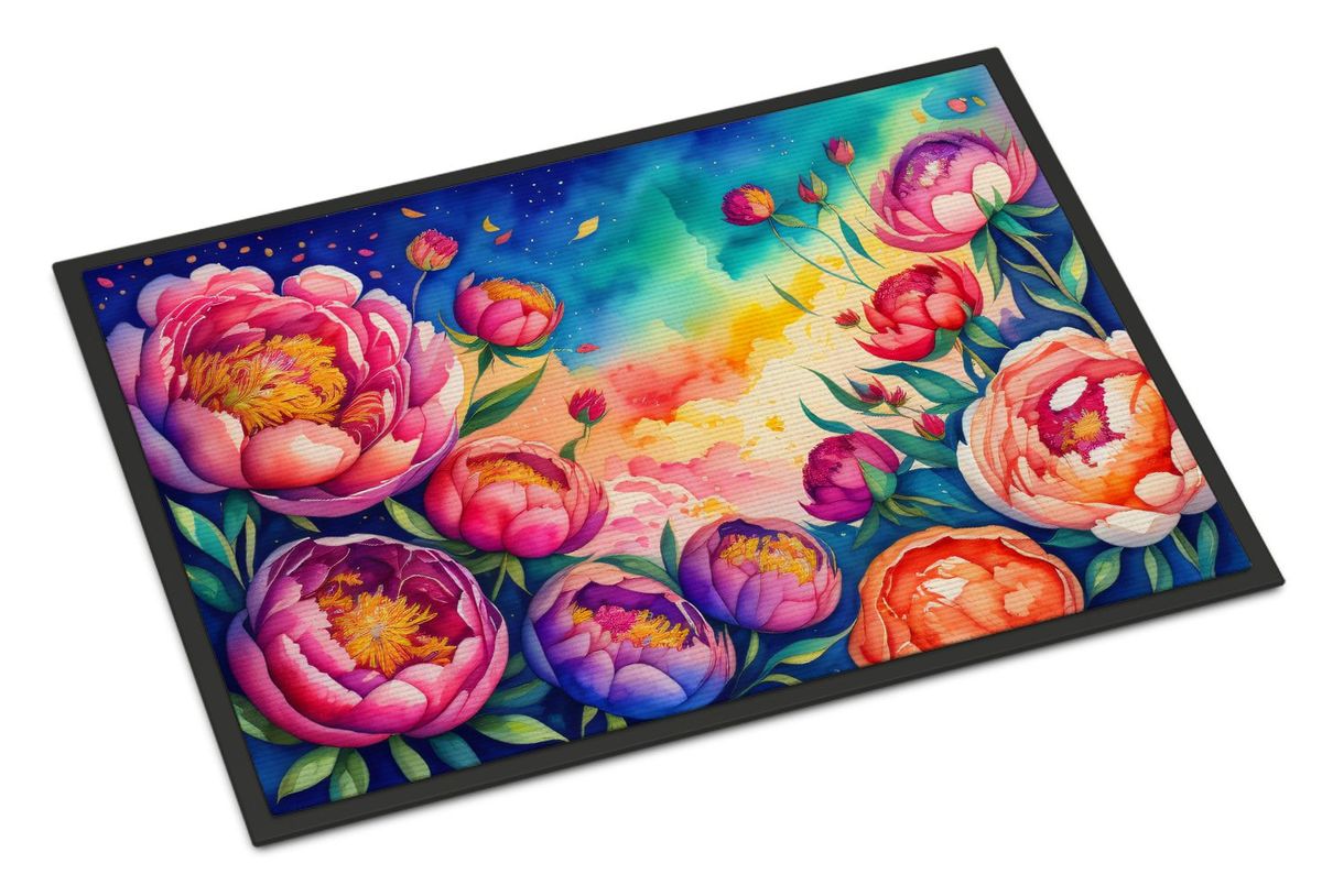 Peonies In Color Doormat Front Door Mat Indoor Outdoor Rugs For Entryway, Non Slip Washable Low Pile, 24H X 36W_maomaolike.com