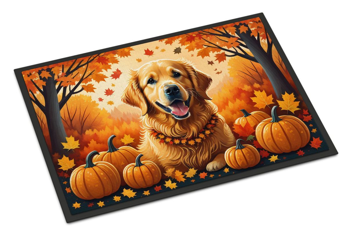 Golden Retriever Fall Doormat Front Door Mat Indoor Outdoor Rugs For Entryway, Non Slip Washable Low Pile, 24H X 36W_maomaolike.com