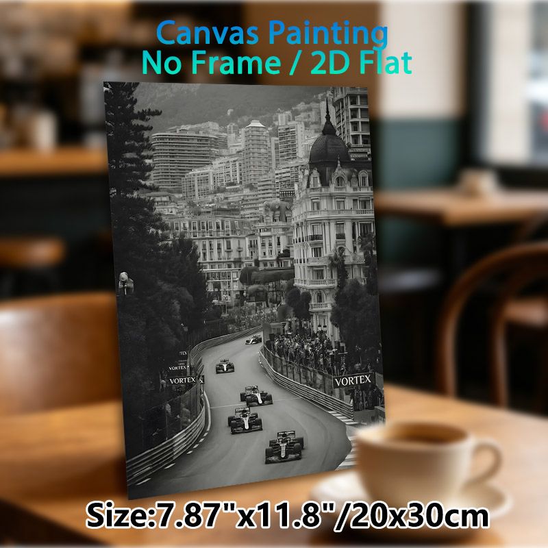 Formula 1 Racing Themed Painting Poster, Vintage Monochrome Urban Race Track Scene Poster, Dynamic Racing Action Display Ideal For Man Cave, Living_maomaolike.com