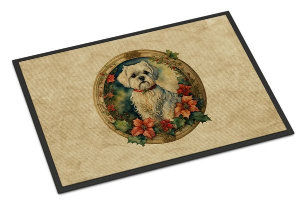 Maltese Christmas Flowers Doormat Front Door Mat Indoor Outdoor Rugs For Entryway, Non Slip Washable Low Pile, 24H X 36W_maomaolike.com