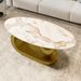 Modern Oval Coffee Table For Living Room, Marble Pattern Sintered Stone Coffee Tabletop With Gold Stainless Steel Base In 47.2"_maomaolike.com