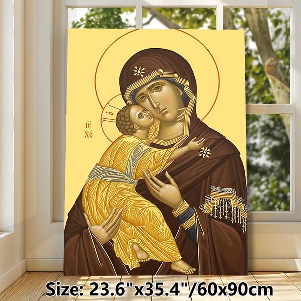 Religious Madonna And Child Painting Poster, Traditional Orthodox-style Sacred Scene Poster, Serene Spiritual Artwork Suitable For Home, Prayer Space_maomaolike.com