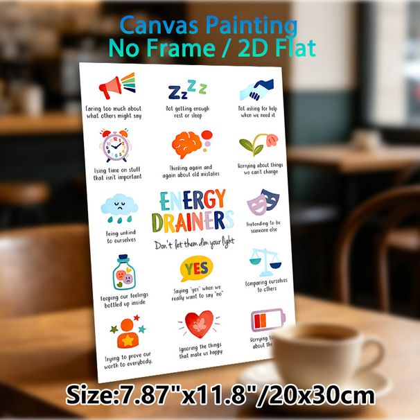 Energy Drainers Mental Health Painting Poster, Colorful Watercolor Style Mindfulness Reminder Poster, Helps Identify Energy-depleting Habits, Ideal_maomaolike.com