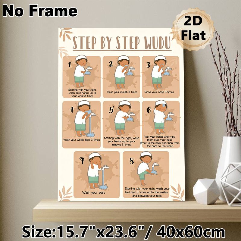 Step-by-Step Wudu Painting Poster, Warm-toned Illustrative Poster, Clear Instructional Guide To Islamic Ablution Steps, Ideal For Home And Prayer_maomaolike.com