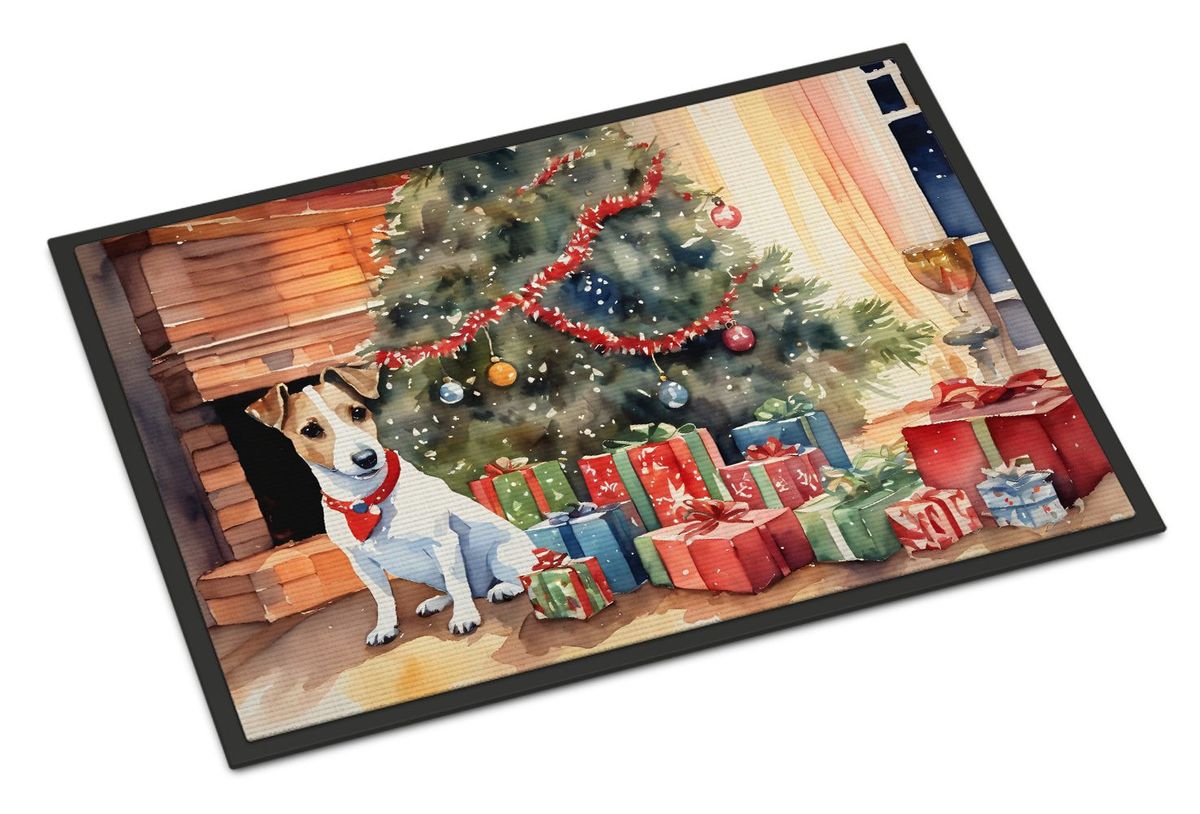 Jack Russell Terrier Cozy Christmas Doormat Front Door Mat Indoor Outdoor Rugs For Entryway, Non Slip Washable Low Pile, 24H X 36W_maomaolike.com