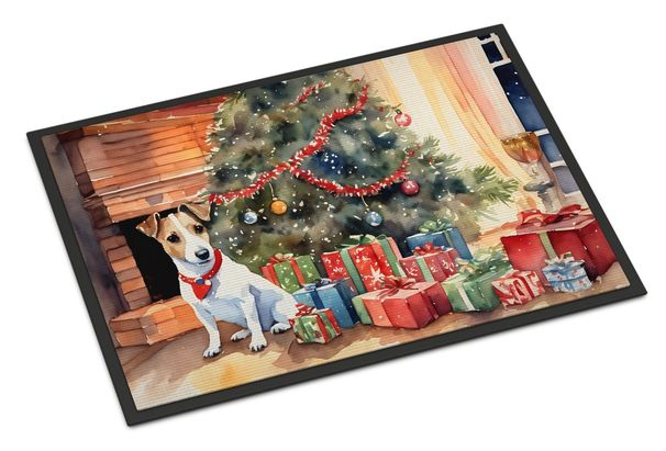 Jack Russell Terrier Cozy Christmas Doormat Front Door Mat Indoor Outdoor Rugs For Entryway, Non Slip Washable Low Pile, 24H X 36W_maomaolike.com