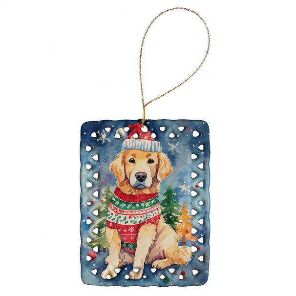 Golden Retriever Christmas Porcelain Ornament Christmas Tree Hanging Decorations For Home Christmas Holiday, Rectangle, Gift, Multicolor_maomaolike.com